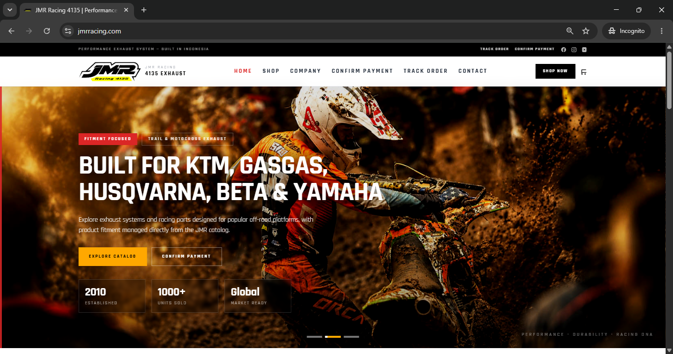 Tampilan asli homepage JMR Racing 4135 yang dikembangkan ERASTMEDIA ID