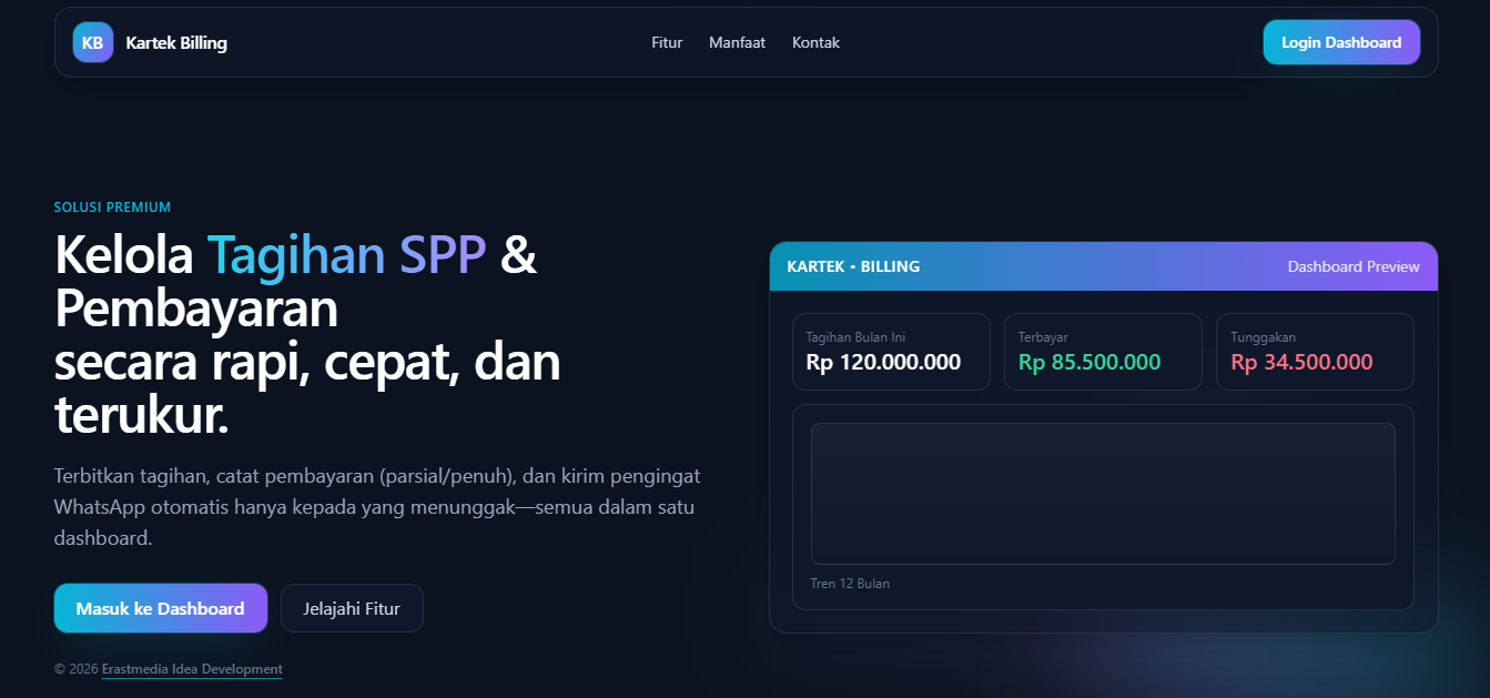 Tampilan website Kartek Billing SPP